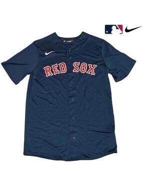 Men’s Nike MLB Baseball Boston Red Sox Navy Blue Jersey Little League Patch - SM